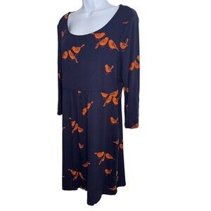 Boden Must Have Tunic Dress Navy Orange Bird Sparrow Print Novelty Women Sz 14
